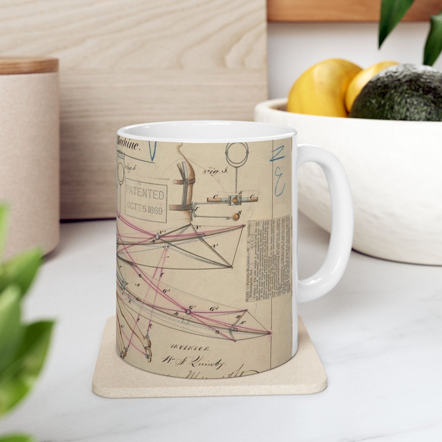 Patent drawing - for a Flying Machine Public domain  image Beautiful Novelty Ceramic Coffee Mug 11oz