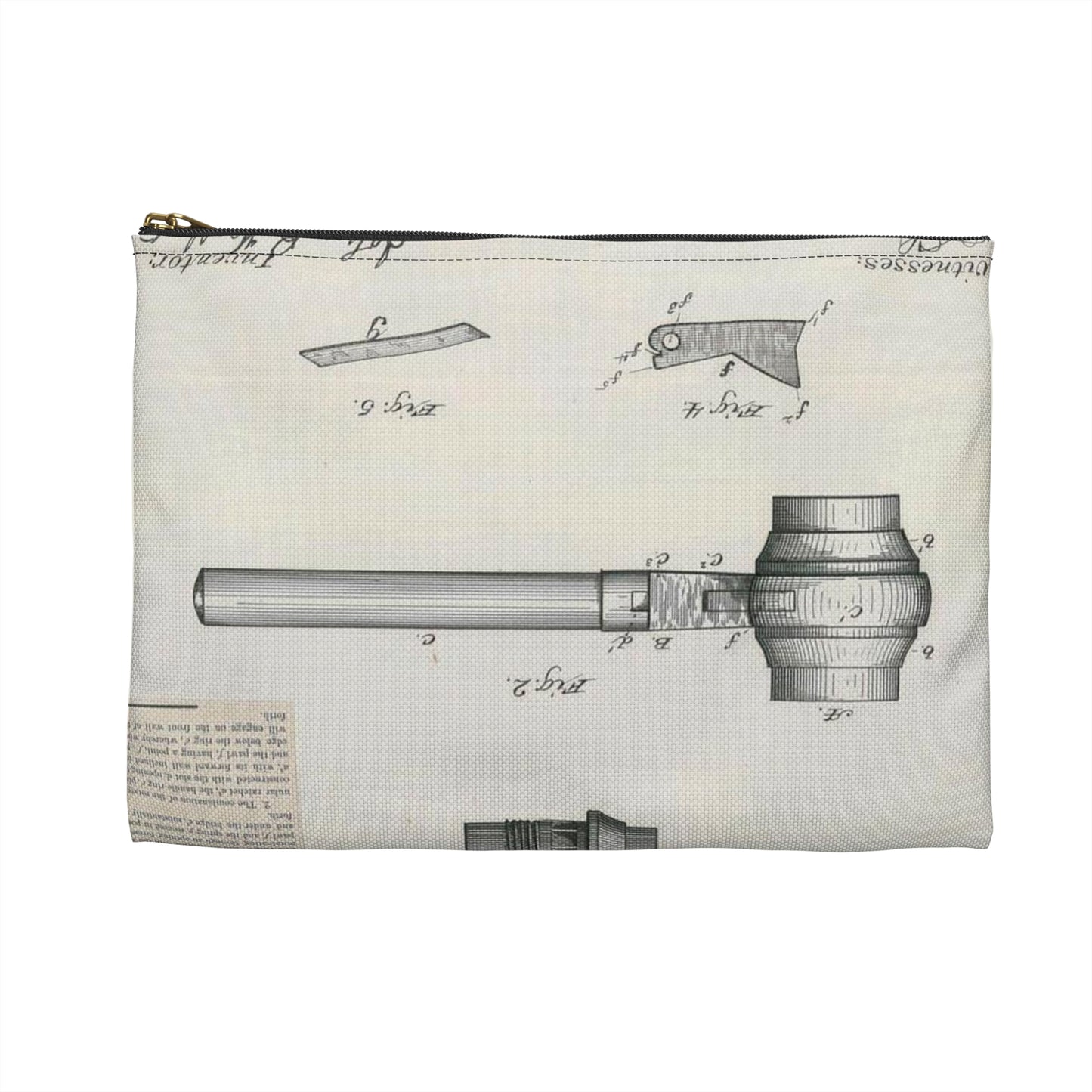 Patent Drawing of Engine - for J. B. Halbert's Ratchet Wrench Public domain  image Large Organizer Pouch with Black Zipper