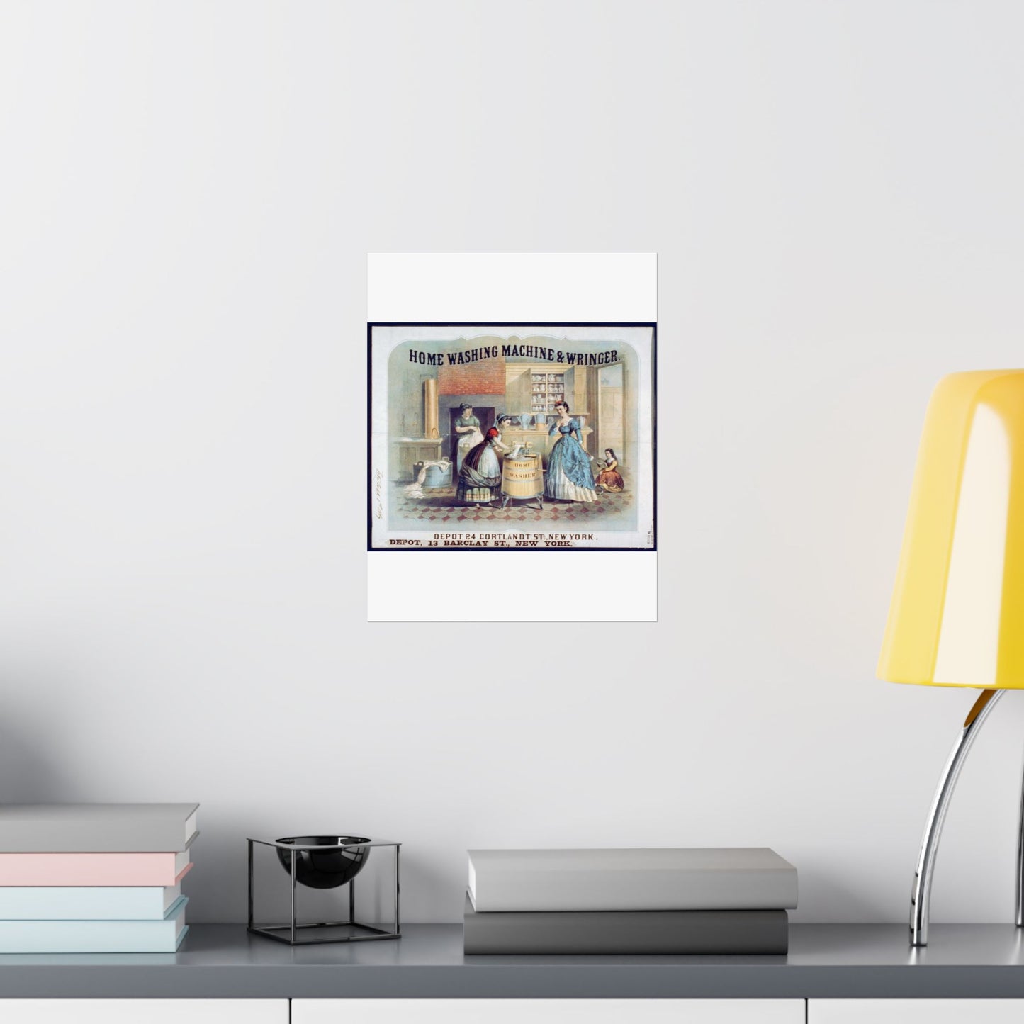 Home washing machine & wringer - A painting of women washing machines in a kitchen High Quality Matte Wall Art Poster for Home, Office, Classroom