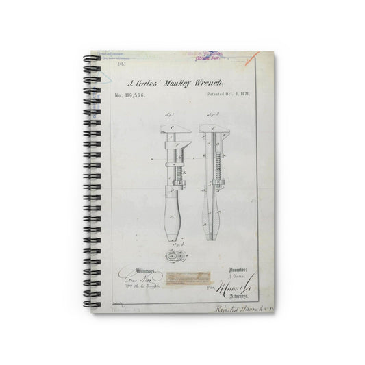 Patent Drawing of Engine - for J. Gates' Monkey Wrench Public domain  image Spiral Bound Ruled Notebook with Printed Cover