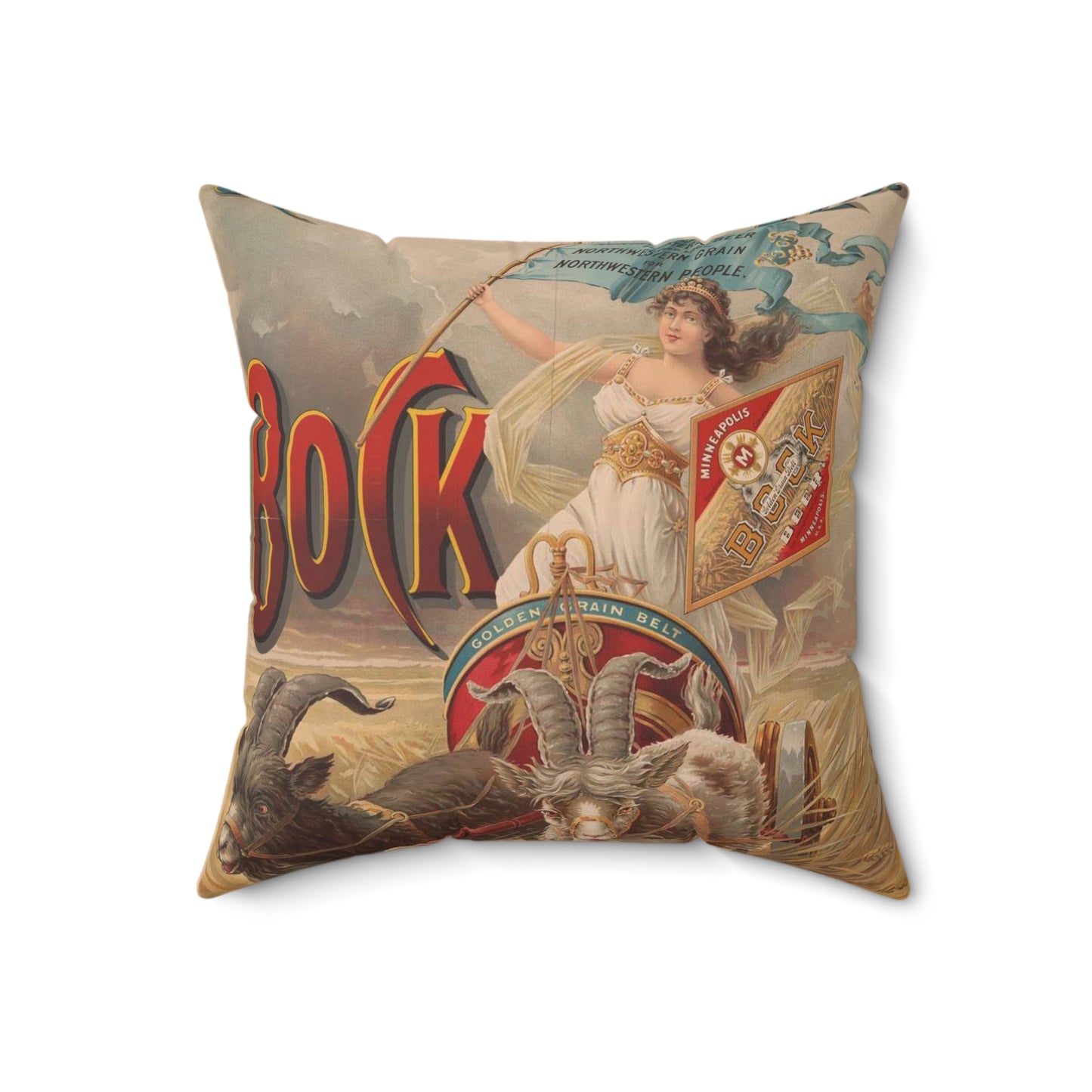 Minneapolis Brewing Cos., bock - Public domain graphic arts, Library of Congress Decorative Accent Square Pillow