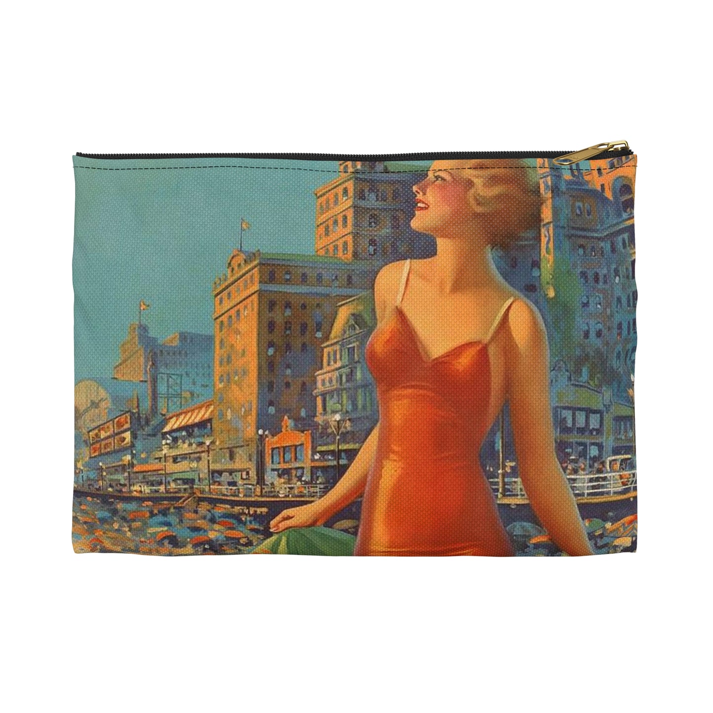 Atlantic City— America’s All-Year Resort, Pennsylvania Railroad, painting by Edward Mason Eggleston Large Organizer Pouch with Black Zipper