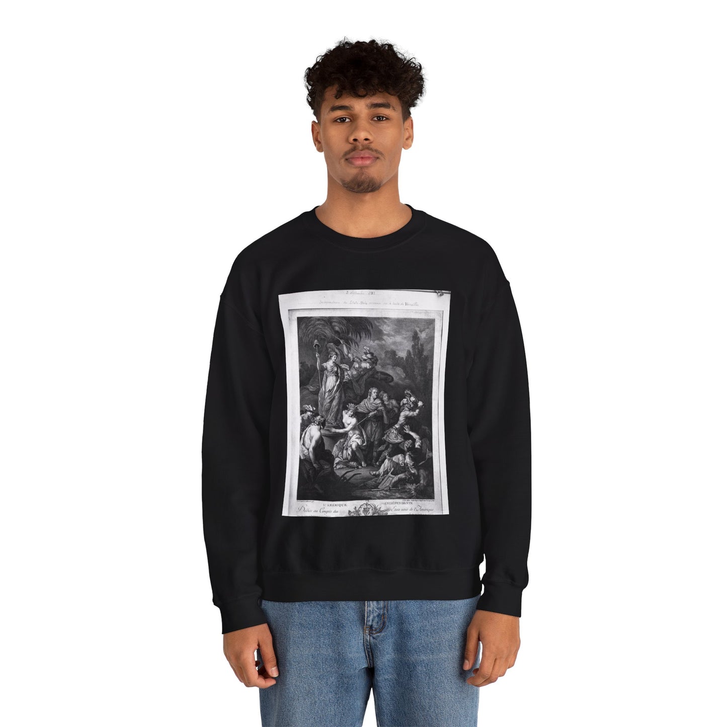 [French Girls in Blue Jeans] - American Embassy, Paris, France, Marshall Plan photogrpaphs Black Heavy Blend Adult Crew Neck SweatShirt