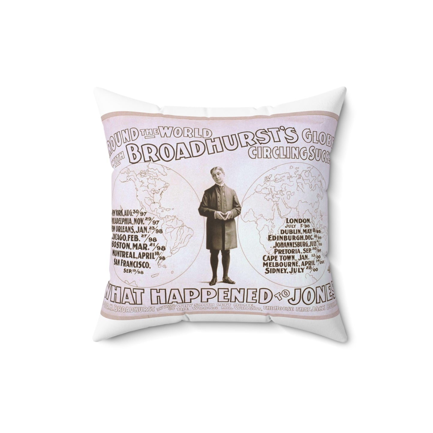 Around the world with Broadhurst's globe-circling success, What happened to Jones by George H. Broadhurst, author of Why Smith left home, The wrong Mr. Wright, The house that Jack built, etc. Decorative Accent Square Pillow