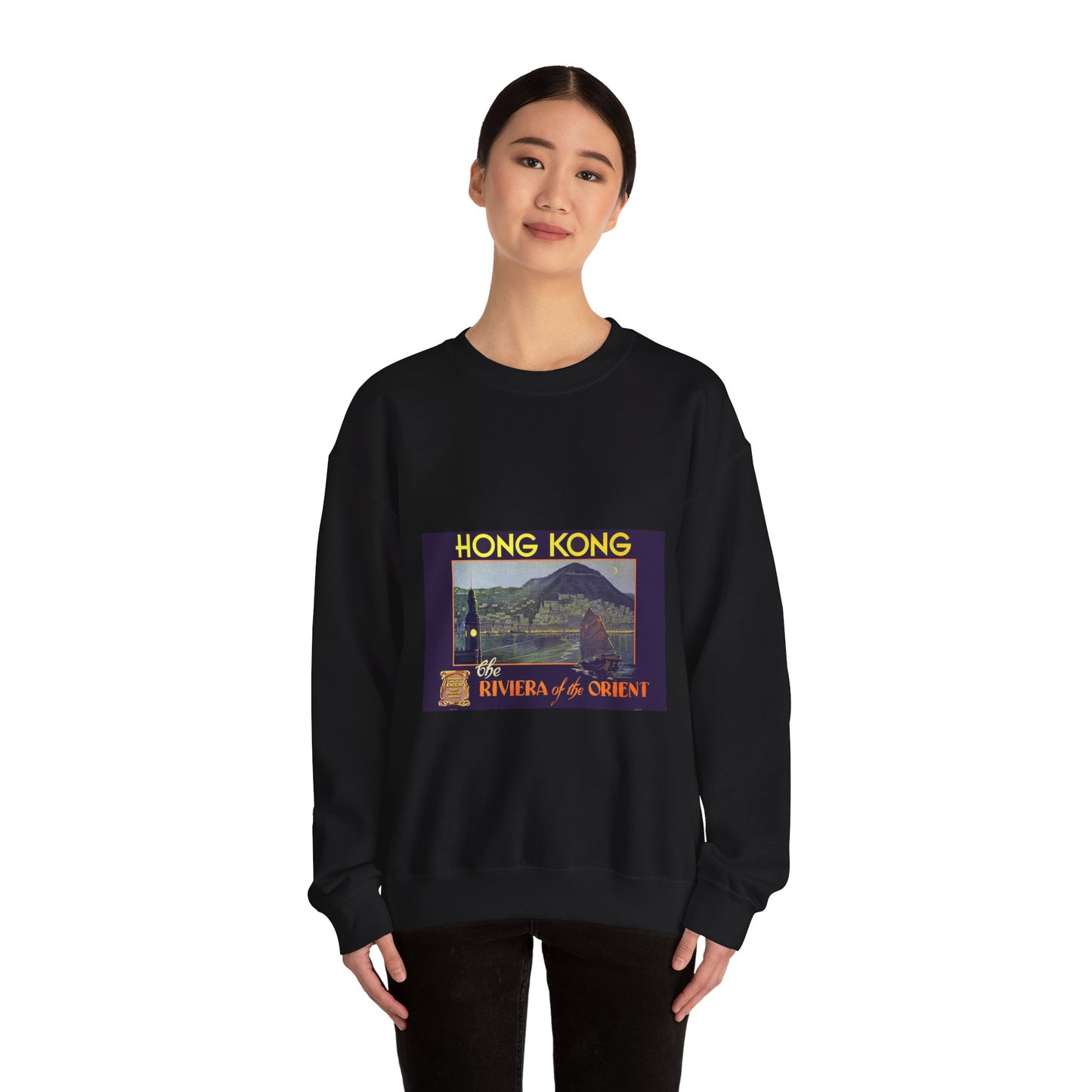 Hong Kong – Riviera of the Orient, c. 1930 Black Heavy Blend Adult Crew Neck SweatShirt