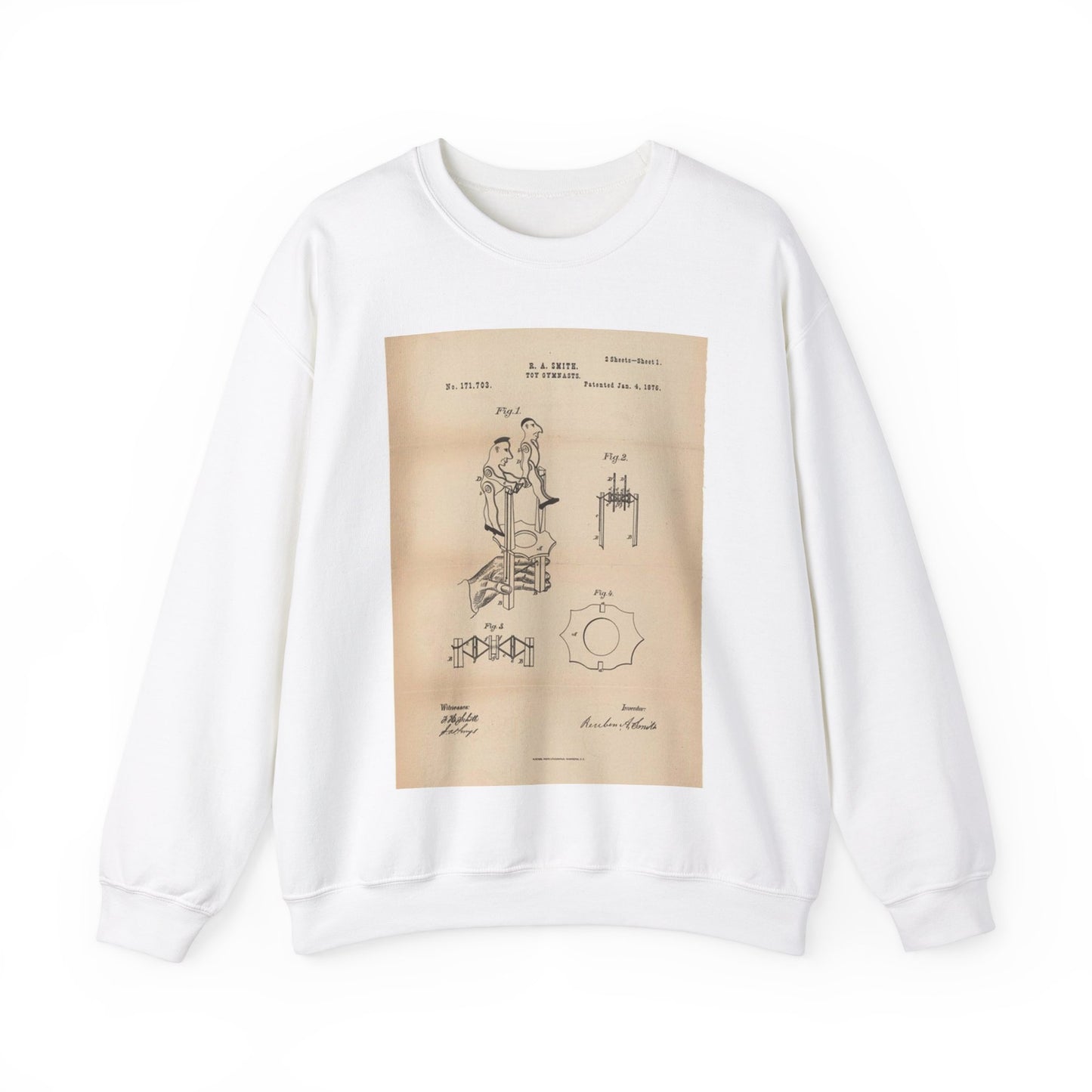 Patent drawing - for a Toy Gymnast Public domain  image White Heavy Blend Adult Crew Neck SweatShirt