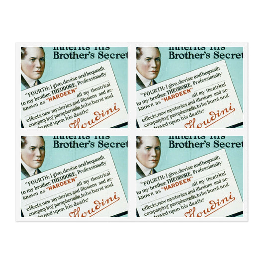 Hardeen inherits his brother's secrets Houdini's will makes possible the continuance of Houdini's master mysteries. Laminated UV Protective Vinyl Stickers