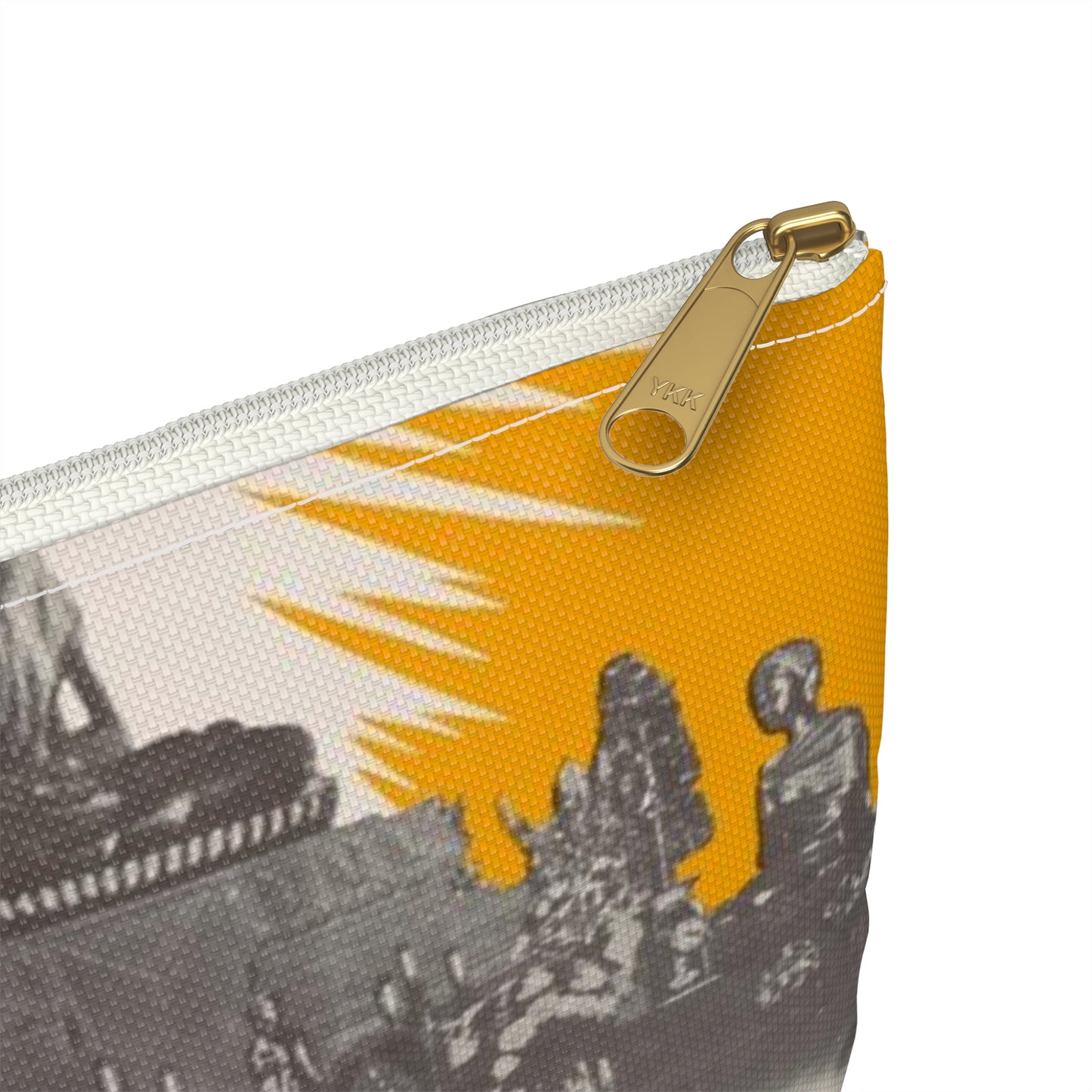 Communist Threat to Religion - A red and yellow poster with pictures of people Large Organizer Pouch with Black Zipper