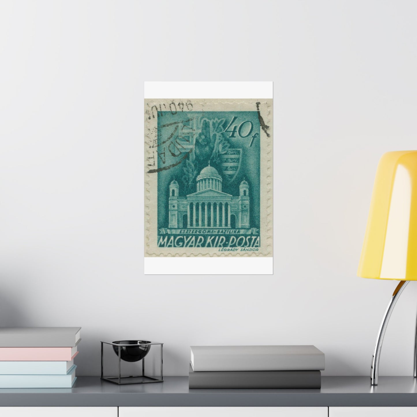 Frimärke ur Gösta Bodmans filatelistiska motivsamling, påbörjad 1950.Frimärke från Ungern, 1939. Motiv av Basilikan i Eszergom. High Quality Matte Wall Art Poster for Home, Office, Classroom