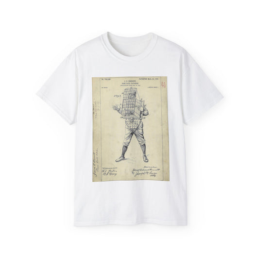 Patent drawing - Drawing of Equipment for a "Base Ball Catcher" Public domain  image White T-Shirt Gildan 2000 Cotton Unisex