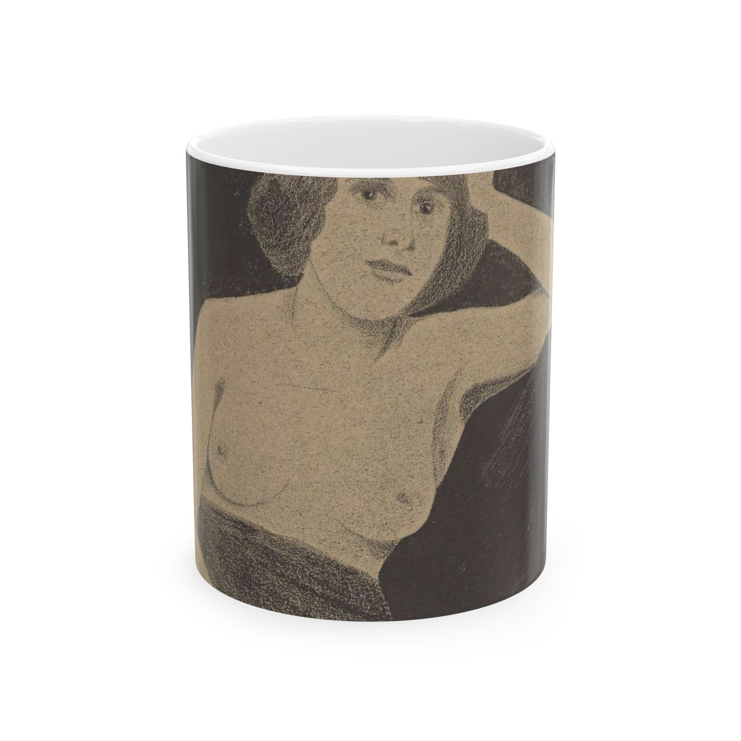 Vrouwelijk naakt, gezeten op een bank, de hand tegen het hoofd Beautiful Novelty Ceramic Coffee Mug 11oz