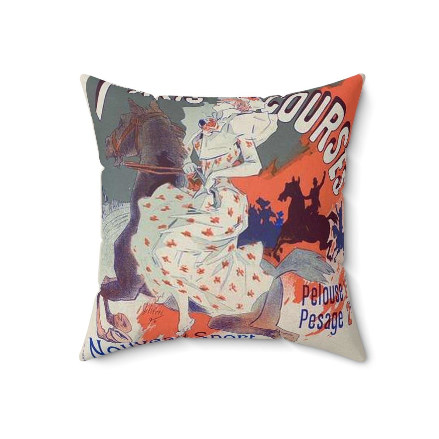 Affiche pour l'Hippodrome de la Porte-Maillot, "Paris-Courses". Decorative Accent Square Pillow