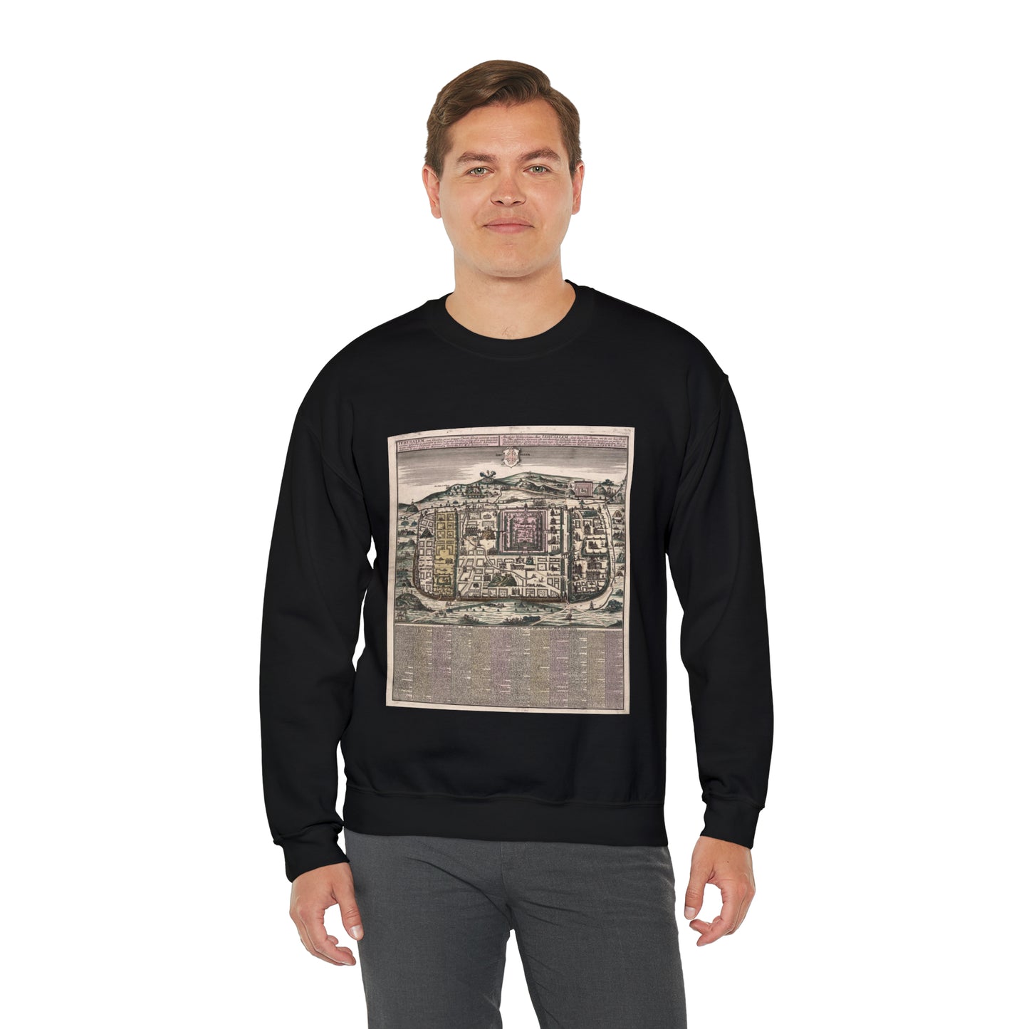 Ierusalem, cum suburbiis, prout tempore Christi floruit, accurate notatis omnibus insignibus et praecipuè iis locis... / Black Heavy Blend Adult Crew Neck SweatShirt