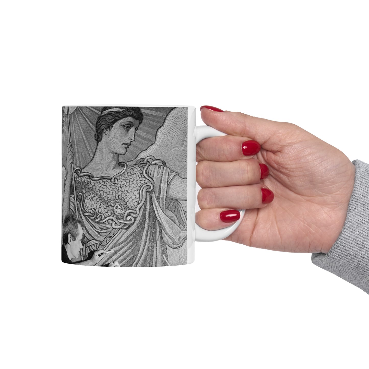 Cleaning the Minerva figure at the Library of Congress's Thomas Jefferson Building, Washington, D.C. Beautiful Novelty Ceramic Coffee Mug 11oz