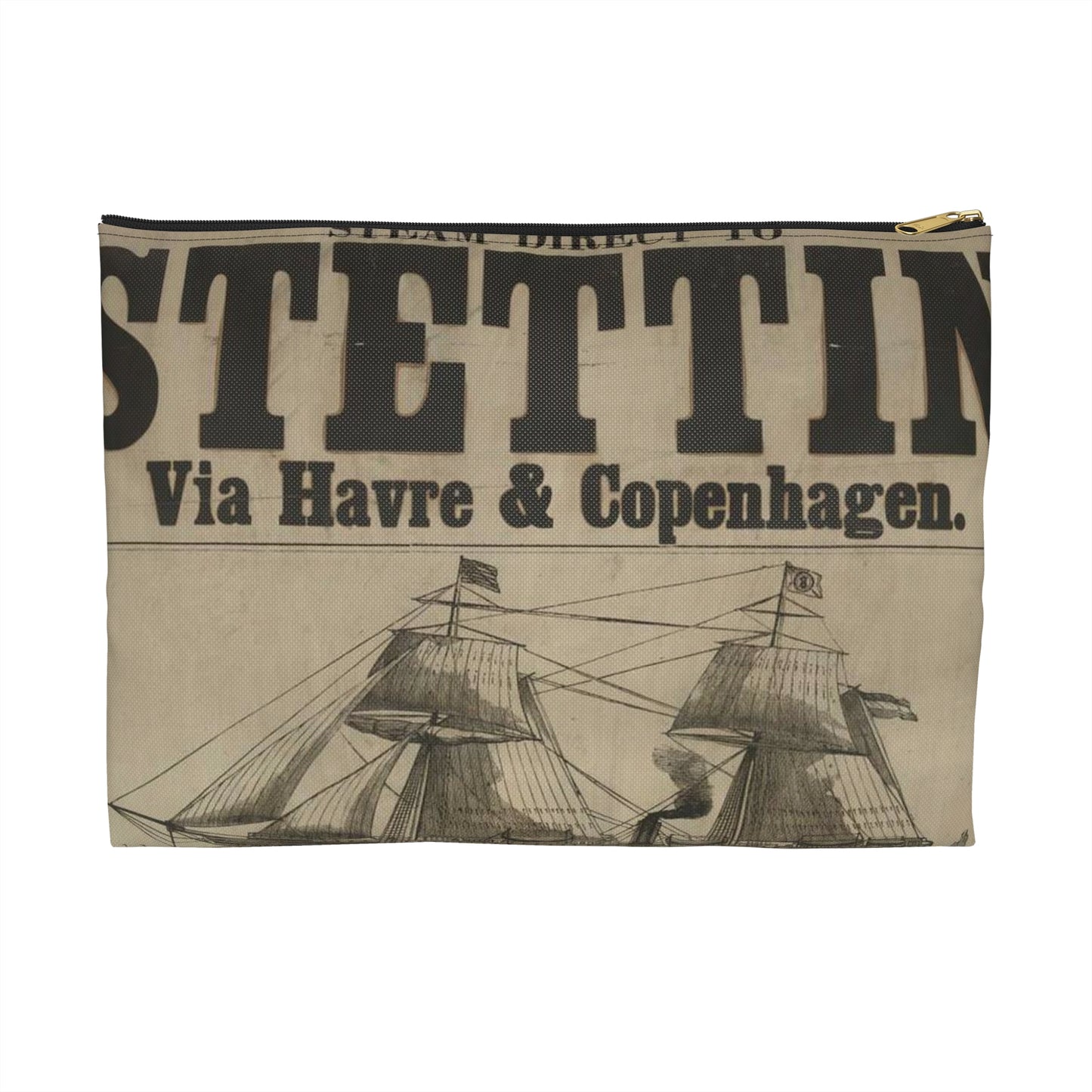 Baltischer Lloyd - dampfschifssabrt nach Stettin via Havre & Copenhagen Large Organizer Pouch with Black Zipper