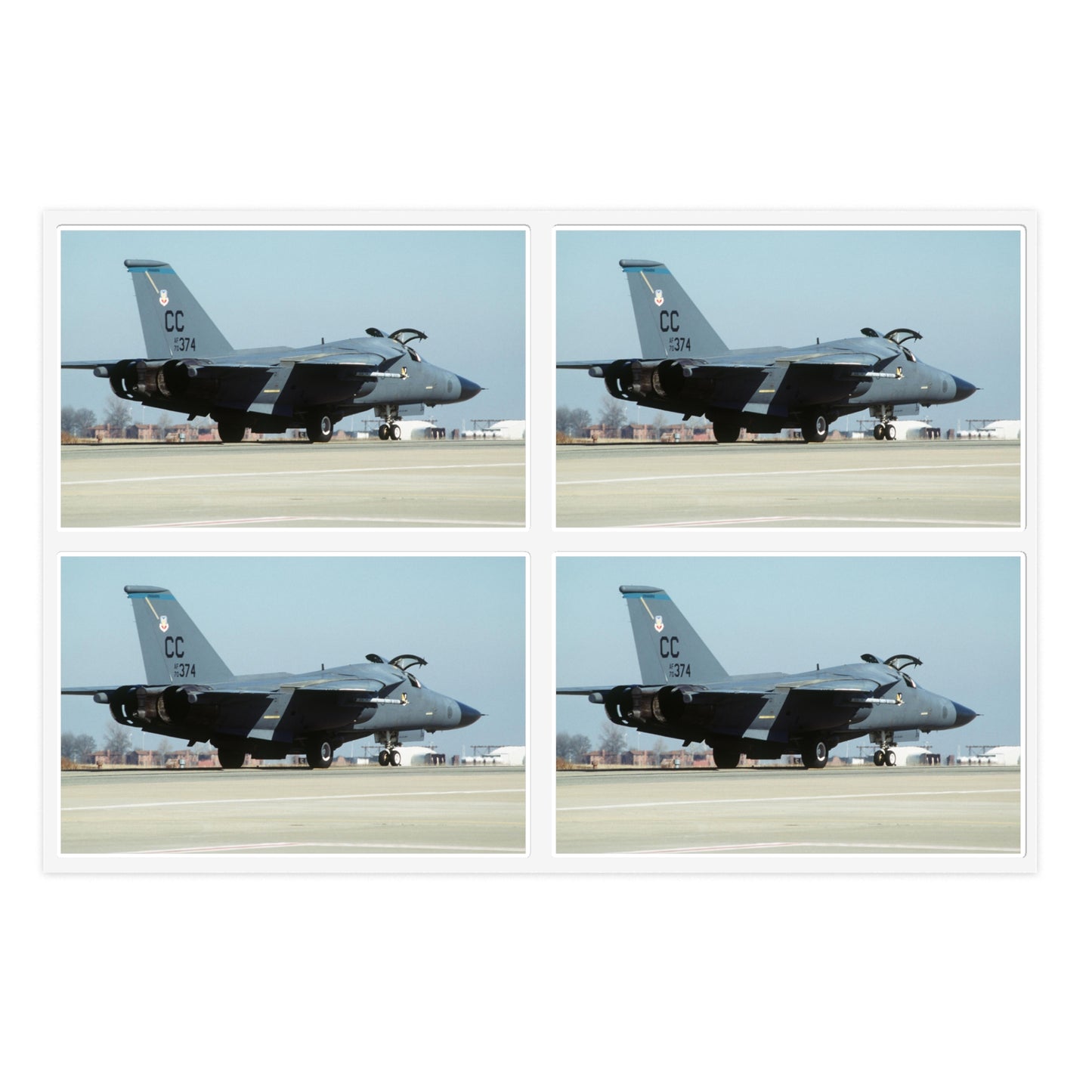 An F-111 from the 523rd Fighter Squadron, 27th Fighter Wing, Cannon Air Force Base, New Mexico taxis out to the runway Laminated UV Protective Vinyl Stickers