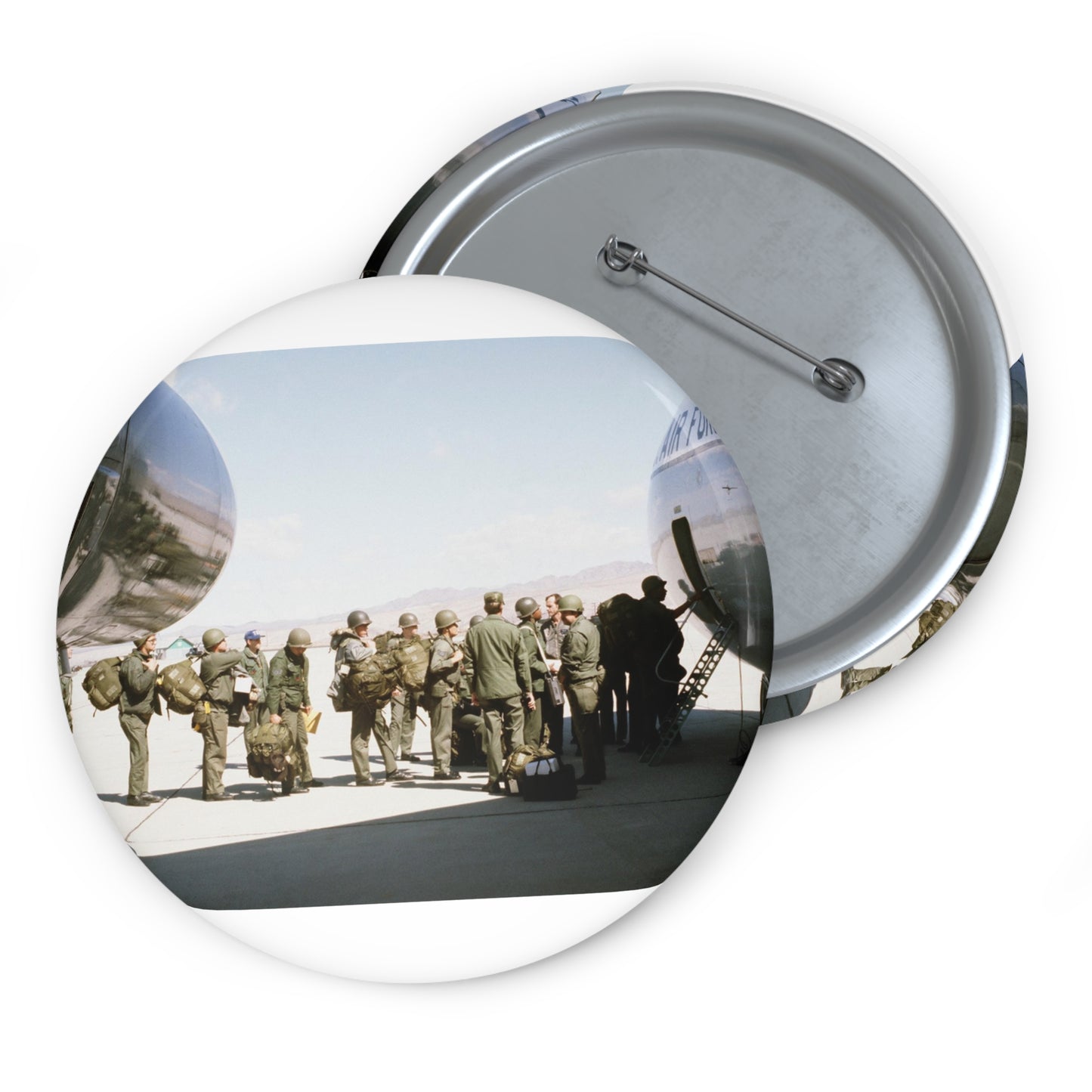 Troops embark a C-141 Starlifter aircraft during exercise Team Spirit (Coronet Spray) Pin Buttons with Crisp Design