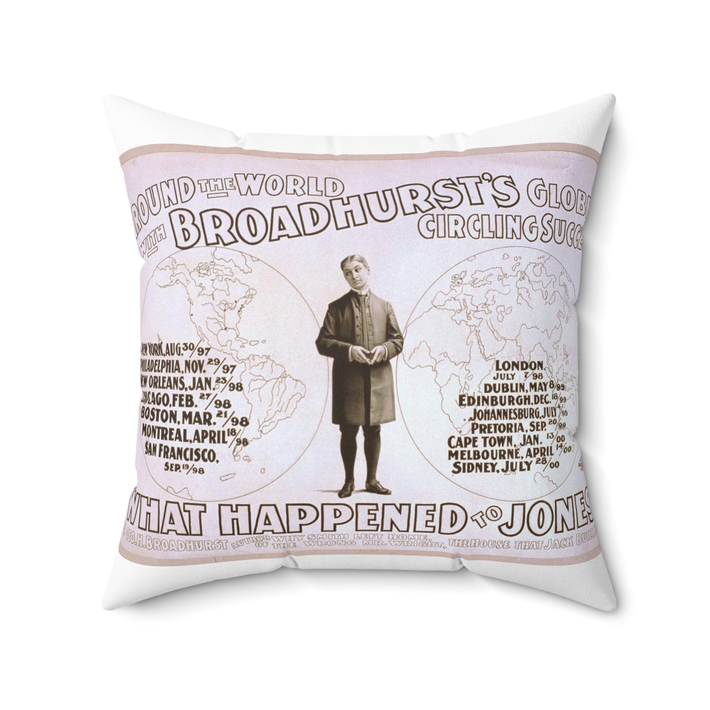 Around the world with Broadhurst's globe-circling success, What happened to Jones by George H. Broadhurst, author of Why Smith left home, The wrong Mr. Wright, The house that Jack built, etc. Decorative Accent Square Pillow