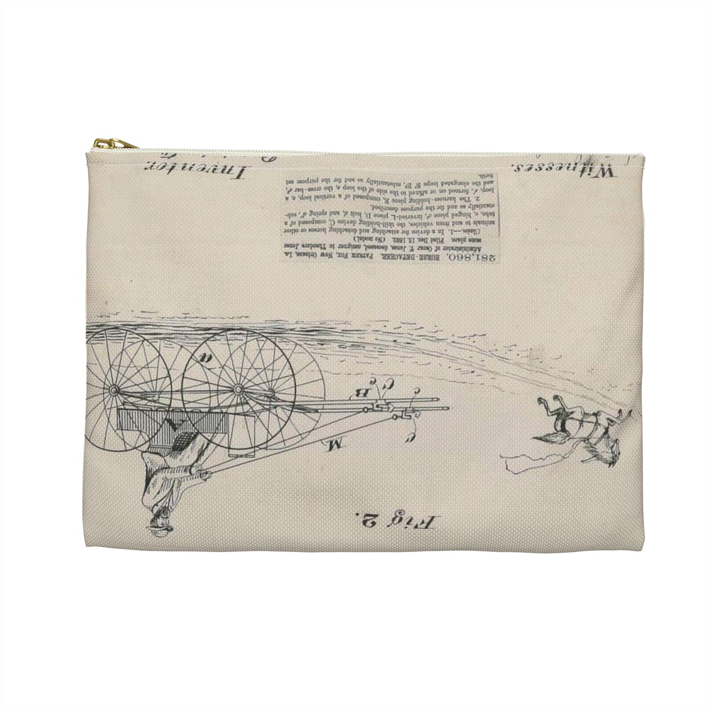 Patent drawing - for O. T. Jones' Horse Detacher Public domain  image Large Organizer Pouch with Black Zipper