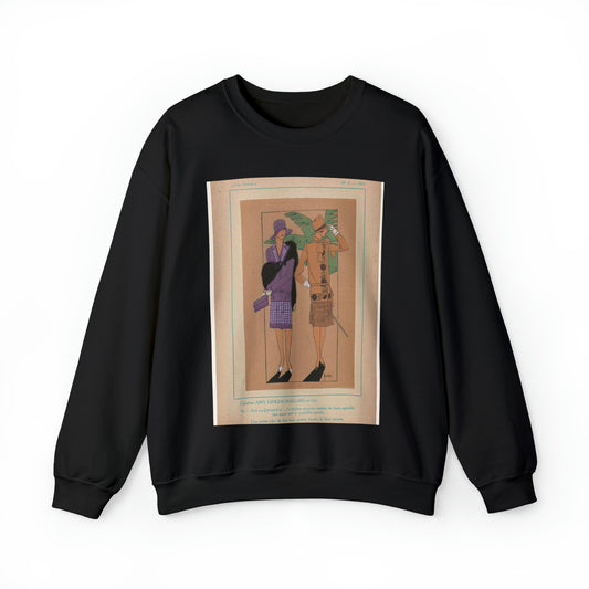 Très Parisien, 1927, No. 3, Pl. 15: Créations AMY LINKER (BALLARD et Cie) - SUR LA CROISETTE Black Heavy Blend Adult Crew Neck SweatShirt