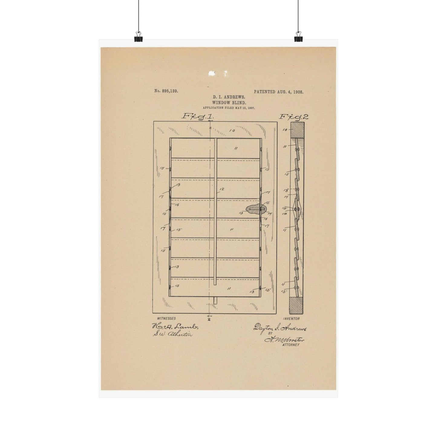Patent Drawing of Engine - for a Window Blind Public domain  image High Quality Matte Wall Art Poster for Home, Office, Classroom