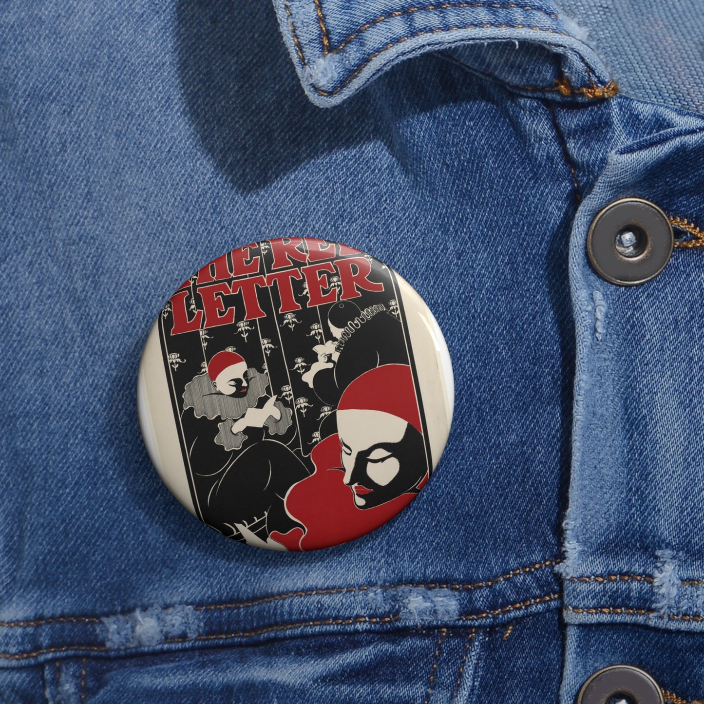 The red letter, Art Nouveau poster Pin Buttons with Crisp Design