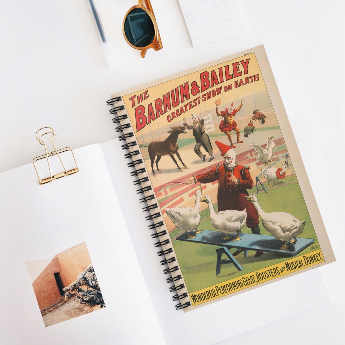 The Barnum & Bailey greatest show on earth. Wonderful performing geese, roosters and musical donkey / Strobridge Litho. Co., Cincinnati & New York. Spiral Bound Ruled Notebook with Printed Cover