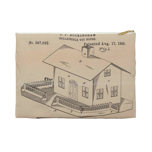 Patent Drawing of Engine - Drawing for a Collapsible Toy House Public domain  image Large Organizer Pouch with Black Zipper