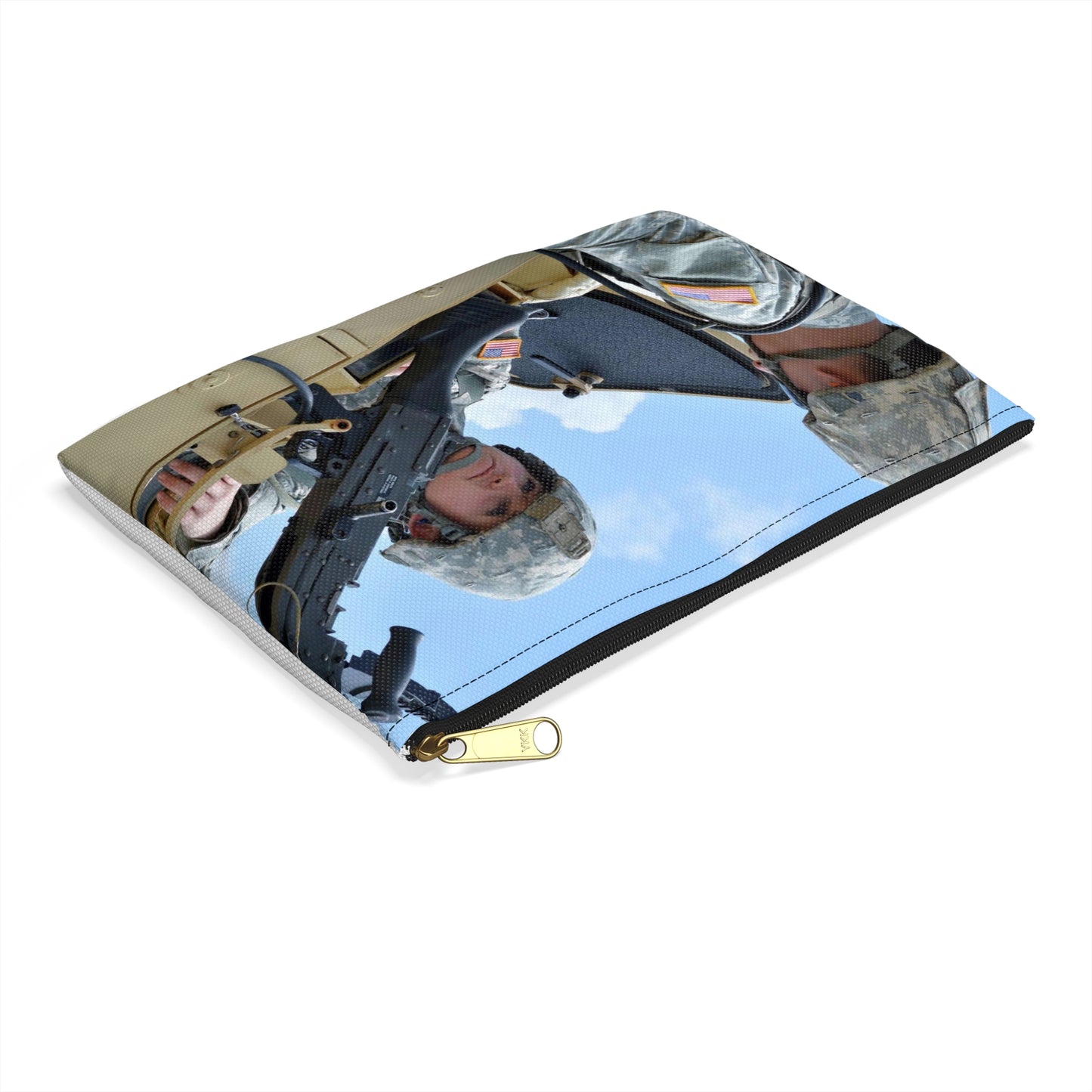 In this image, Sgt. Melica Thayer of the 136th Military Large Organizer Pouch with Black Zipper