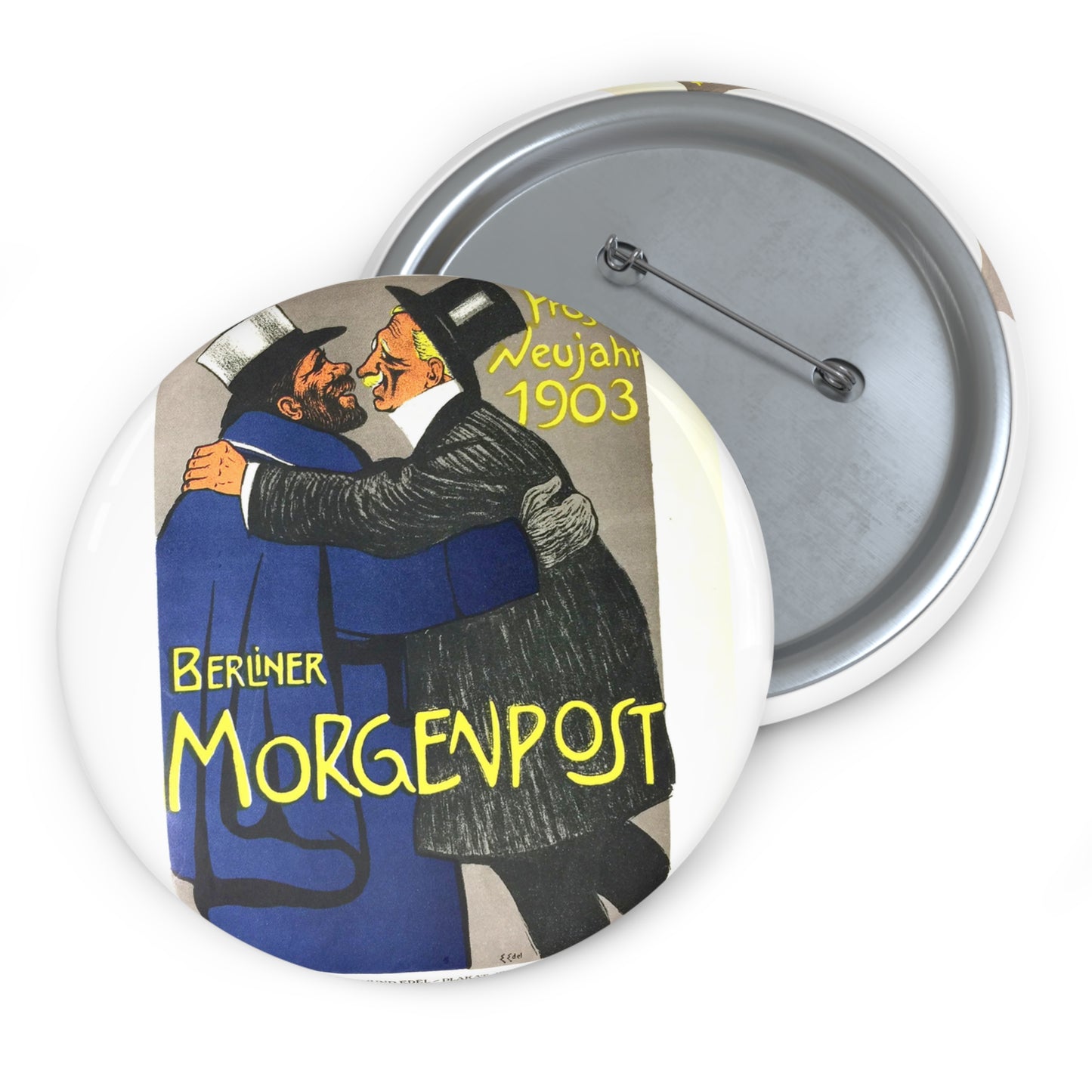 1902 Edmund Edel Plakat Berliner Morgenpost, Hollerbaum & Schmidt Pin Buttons with Crisp Design