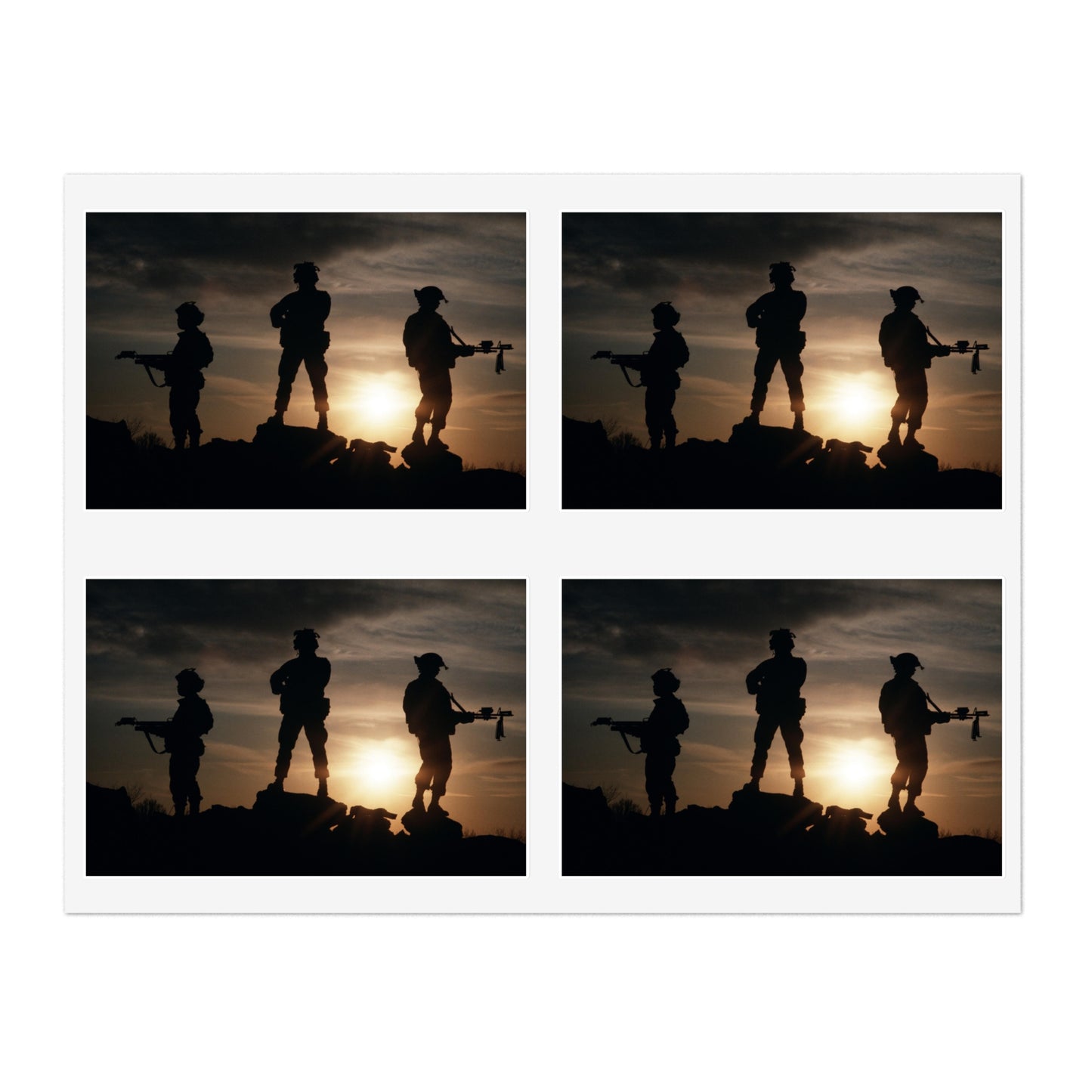 Members of the 63rd Security Police Squadron are silhouetted by the setting sun during the combat-readiness Exercise VOLANT SCORPION 87 Laminated UV Protective Vinyl Stickers