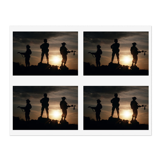 Members of the 63rd Security Police Squadron are silhouetted by the setting sun during the combat-readiness Exercise VOLANT SCORPION 87 Laminated UV Protective Vinyl Stickers