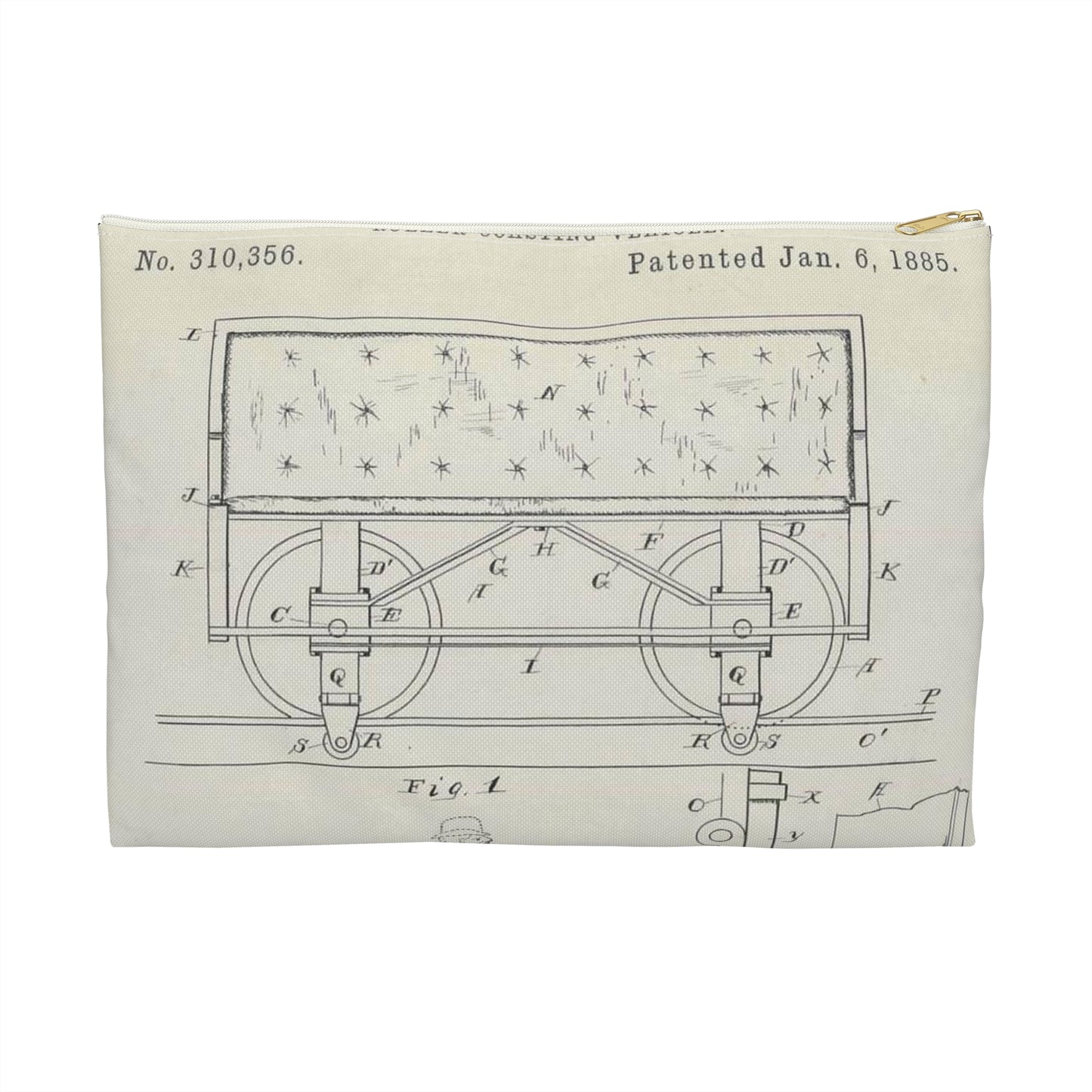 Patent Drawing of Engine - for C. H. Alcoke's Roller Coasting Vehicle Public domain  image Large Organizer Pouch with Black Zipper