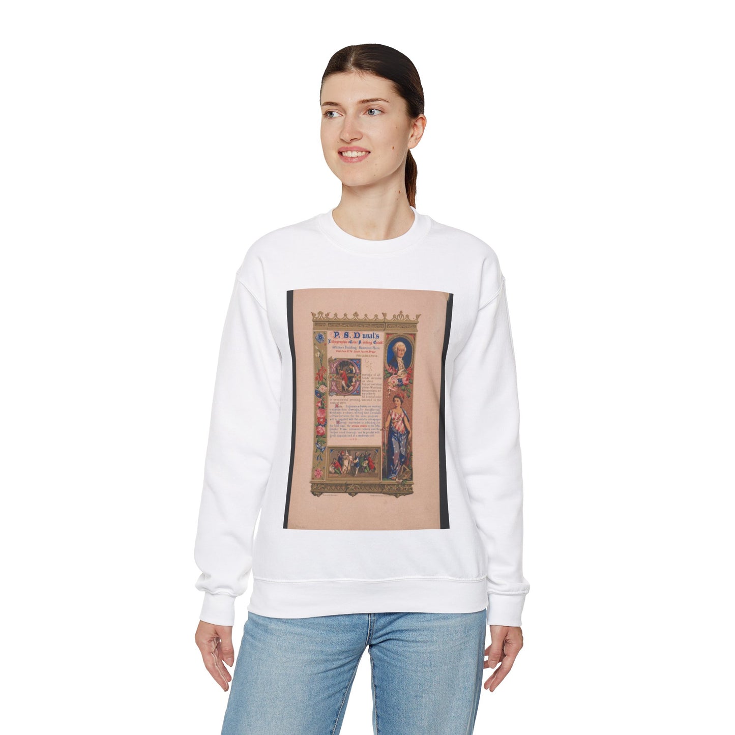 P.S. Duval's lithograhpic & color printing estab! Artizans Building Ranstead Place west from No. 26 South Fourth Street Philadelphia on stone by Schussele ; lith. & printed in color at the Estab! White Heavy Blend Adult Crew Neck SweatShirt