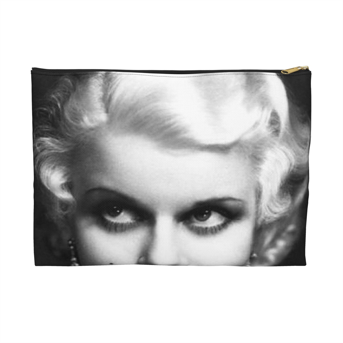 A black and white photo of a woman in a dress. Jean harlow actress film. Large Organizer Pouch with Black Zipper