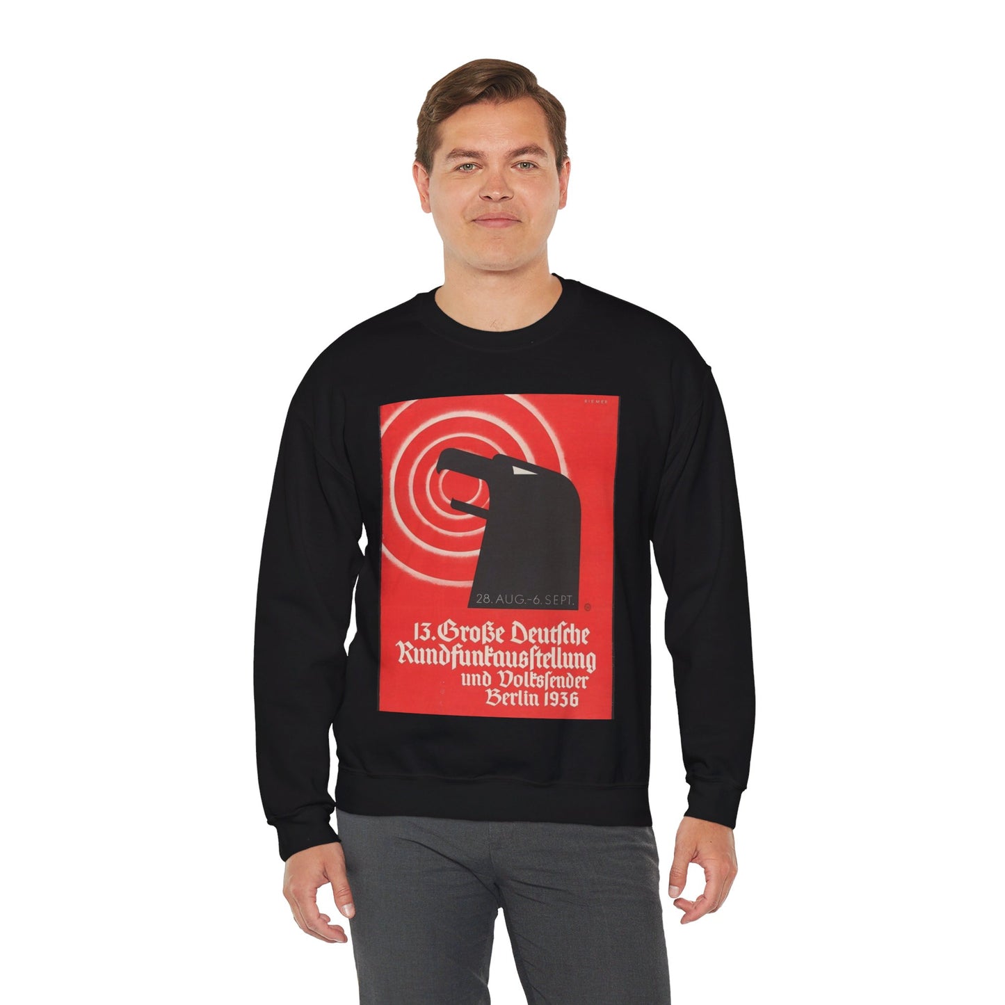 13 Grosse deutsche Rundfunkausstellung und Volkssender, Berlin 1936 / Riemer. Black Heavy Blend Adult Crew Neck SweatShirt