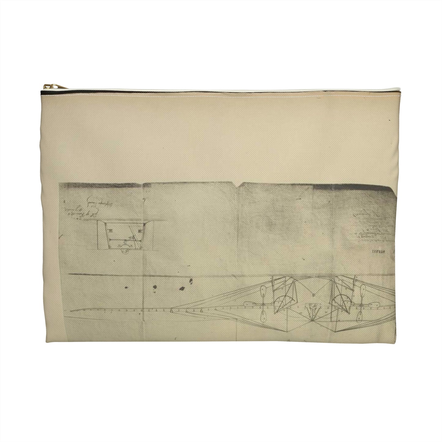 Patent drawing - Planche I et II du brevet n° 111.574 pris en France le 16 février 1876, par Penaud et Gauchot, pour «Un aéro-plane ou appareil aérien volant». Public domain  image Large Organizer Pouch with Black Zipper