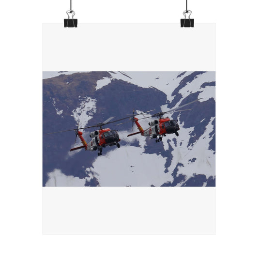 Two Coast Guard Air Station Sitka MH-60 Jayhawk helicopter High Quality Matte Wall Art Poster for Home, Office, Classroom