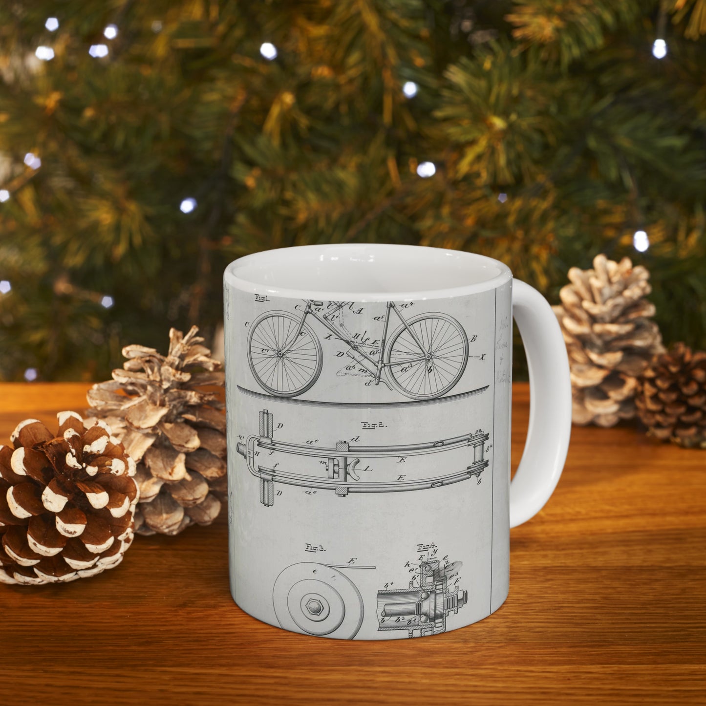 Patent Drawing of Engine - for T. L.  Dennis' Bicycle Public domain  image Beautiful Novelty Ceramic Coffee Mug 11oz