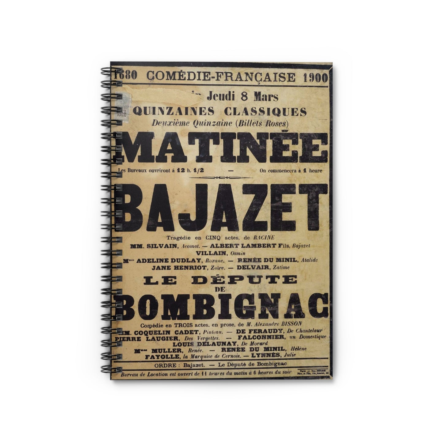 Poster of Bajazet 1900 - A poster advertising a concert in paris Spiral Bound Ruled Notebook with Printed Cover