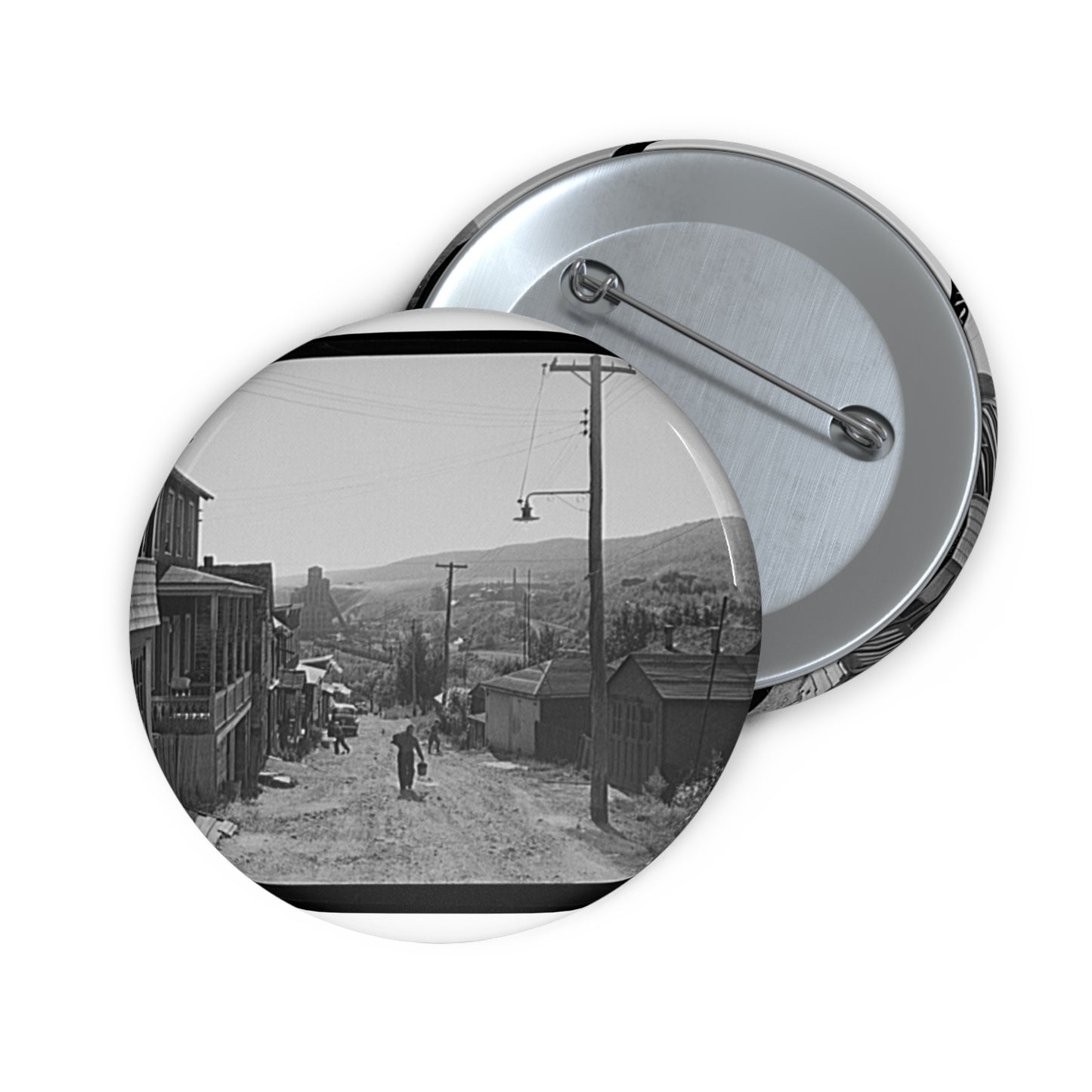 Street scene in the mining town of Lansford, Pennsylvania Pin Buttons with Crisp Design