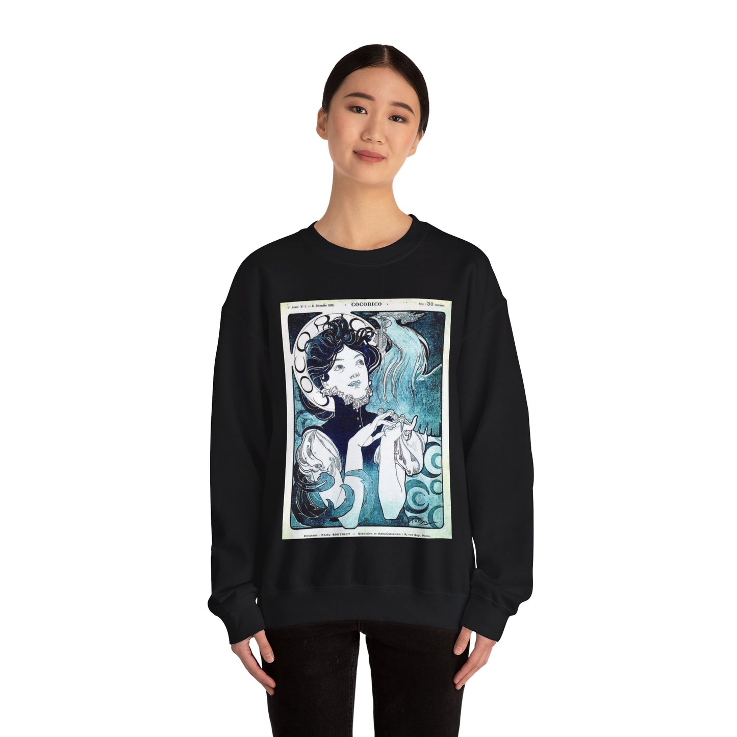 Cocorico 1 du 31 décembre 1898 - Alfons Mucha Black Heavy Blend Adult Crew Neck SweatShirt