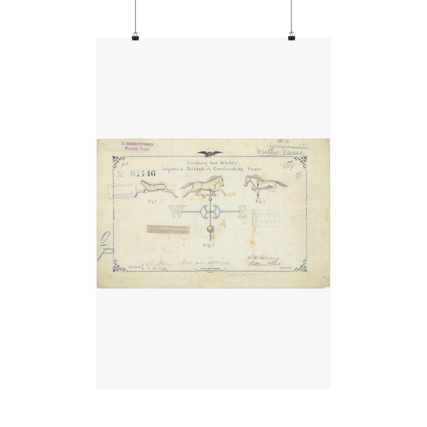 Patent drawing - Drawing of an Improved Method of Constructing Vanes Public domain  image High Quality Matte Wall Art Poster for Home, Office, Classroom