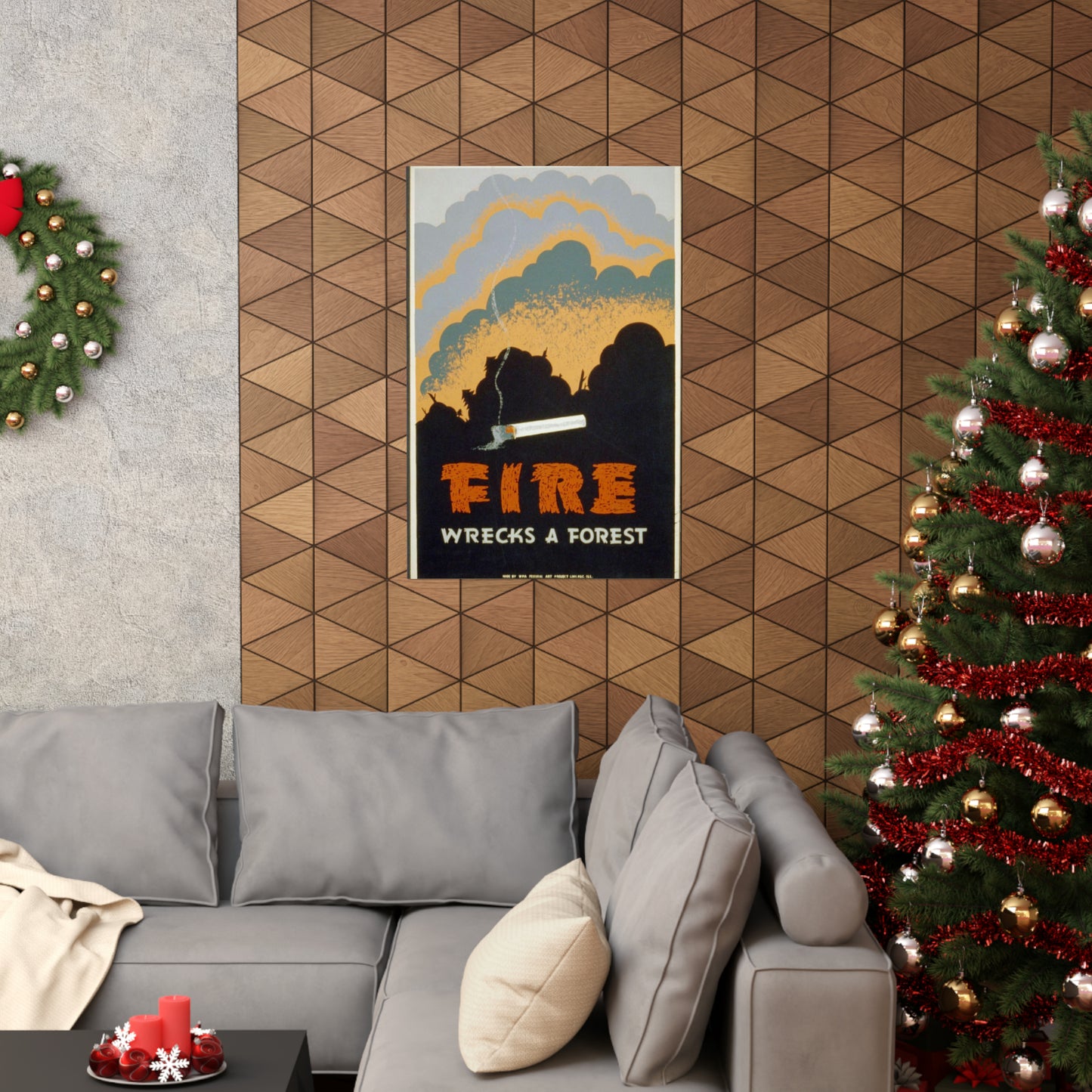 Fire wrecks a forest, Art Deco Poster High Quality Matte Wall Art Poster for Home, Office, Classroom