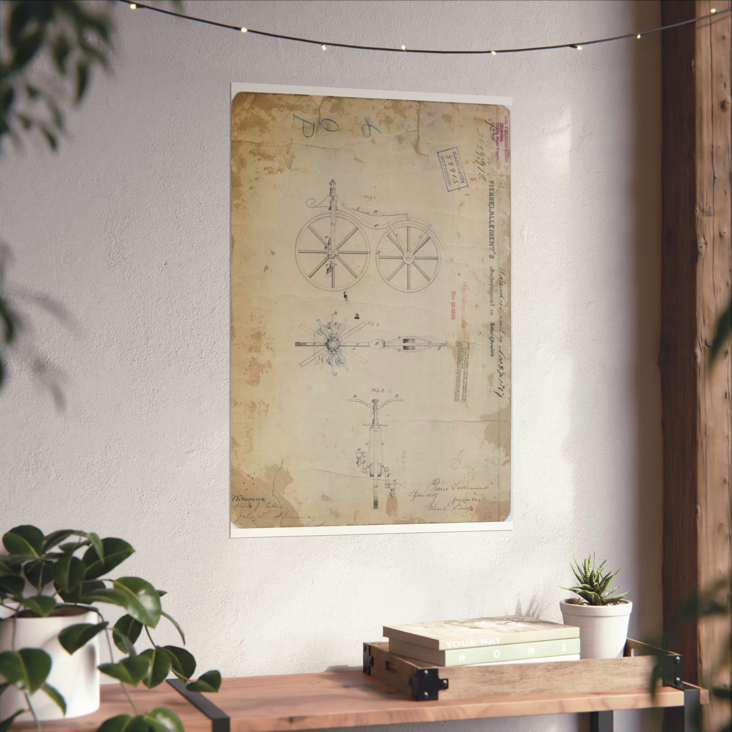Patent drawing - for Pierre Lallement's Improvement in Velocipedes Public domain  image High Quality Matte Wall Art Poster for Home, Office, Classroom