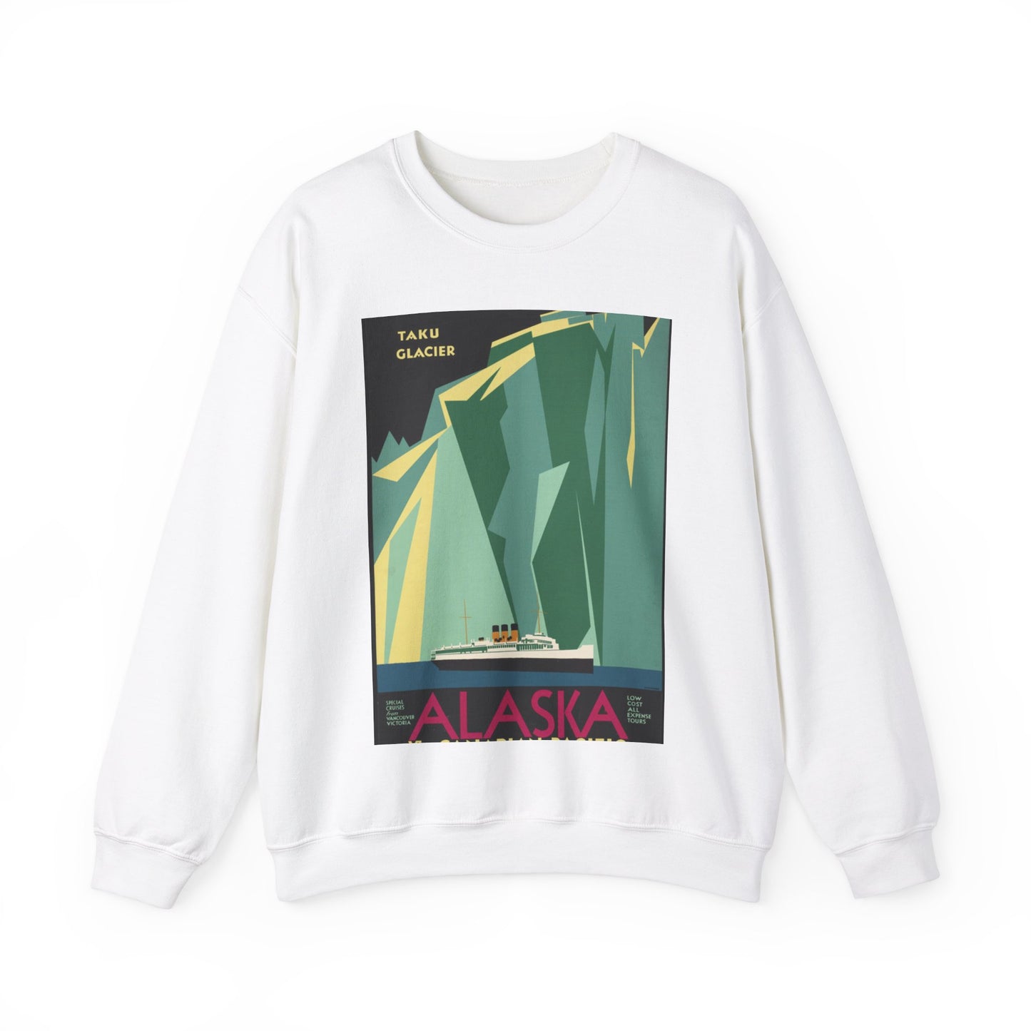 Alaska. Vintage Travel Poster., Art Deco Poster White Heavy Blend Adult Crew Neck SweatShirt