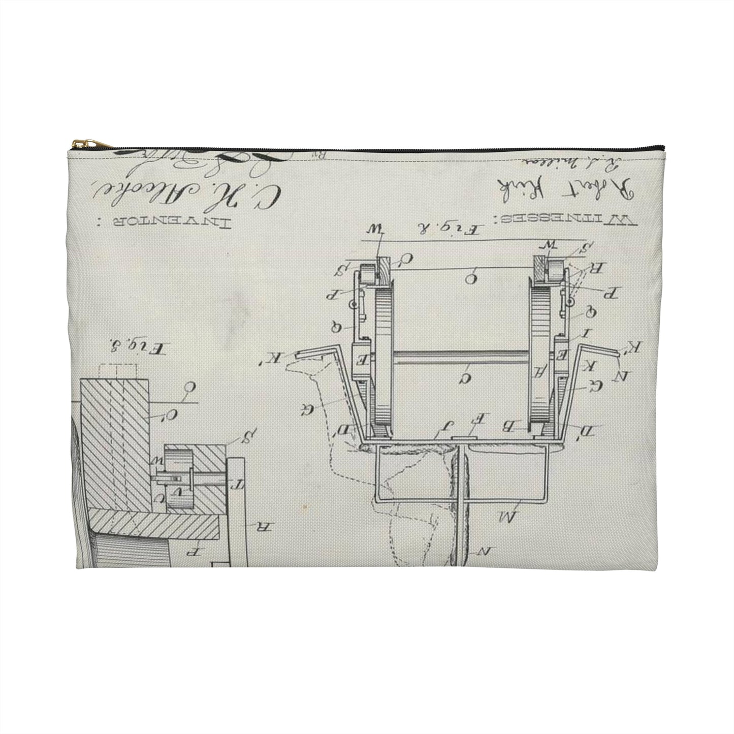 Patent Drawing of Engine - for C. H. Alcoke's Roller Coasting Vehicle Public domain  image Large Organizer Pouch with Black Zipper