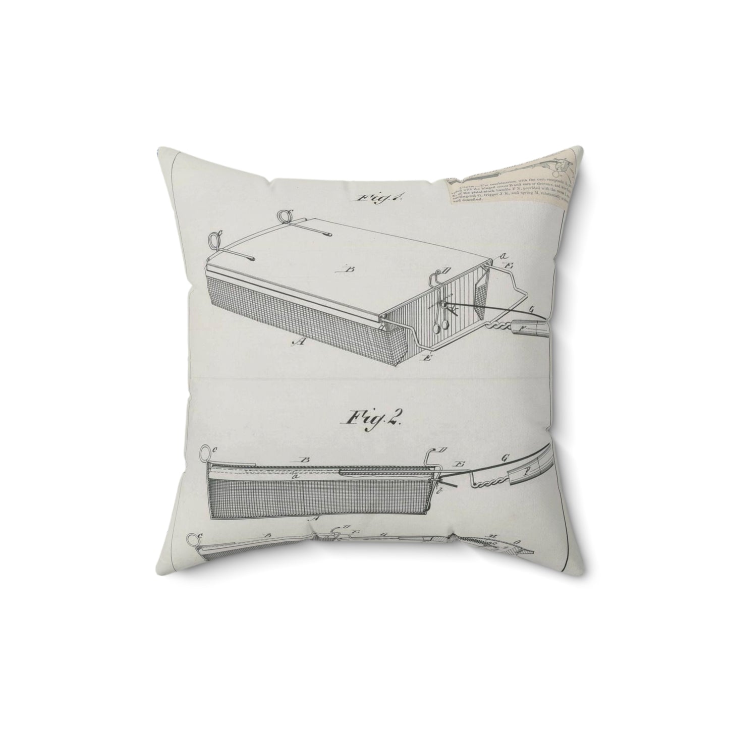 Patent Drawing of Engine - for J. Wilkie's Corn Popper Public domain  image Decorative Accent Square Pillow