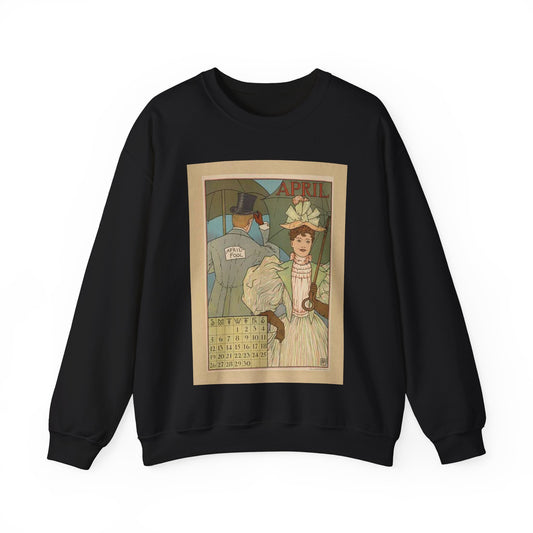 April, Art Nouveau Poster - Art nouveau public domain poster Black Heavy Blend Adult Crew Neck SweatShirt