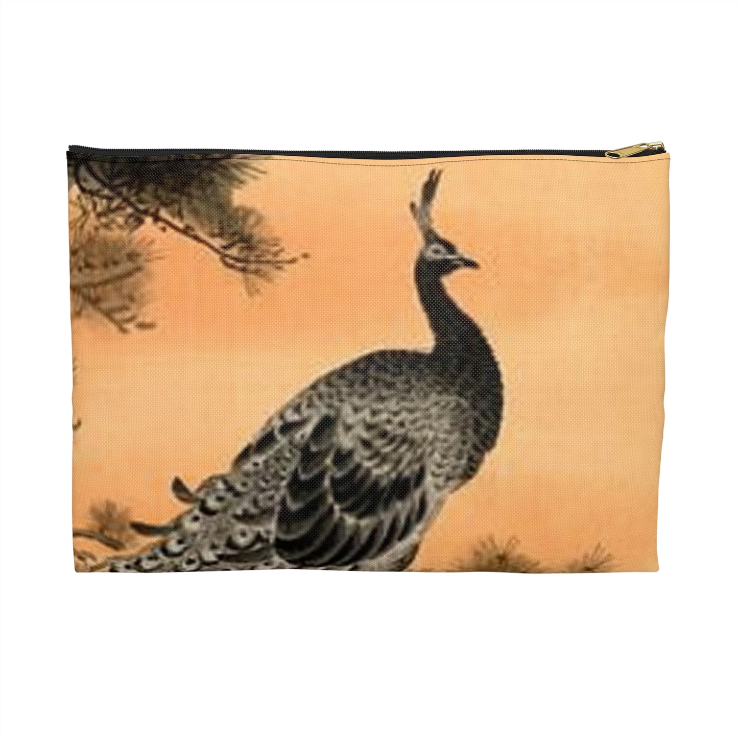 Koson - peacock-and-hen, Ohara Koson Large Organizer Pouch with Black Zipper